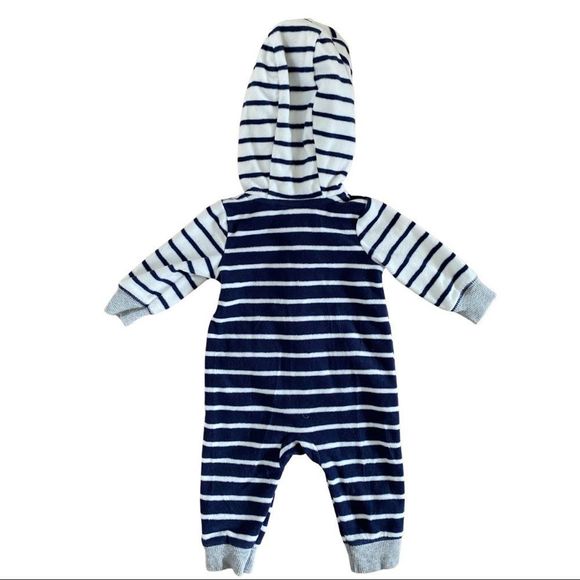 Carter’s Striped Fleece Navy Striped Jumpsuit Size 3 Months - Picture 2 of 5